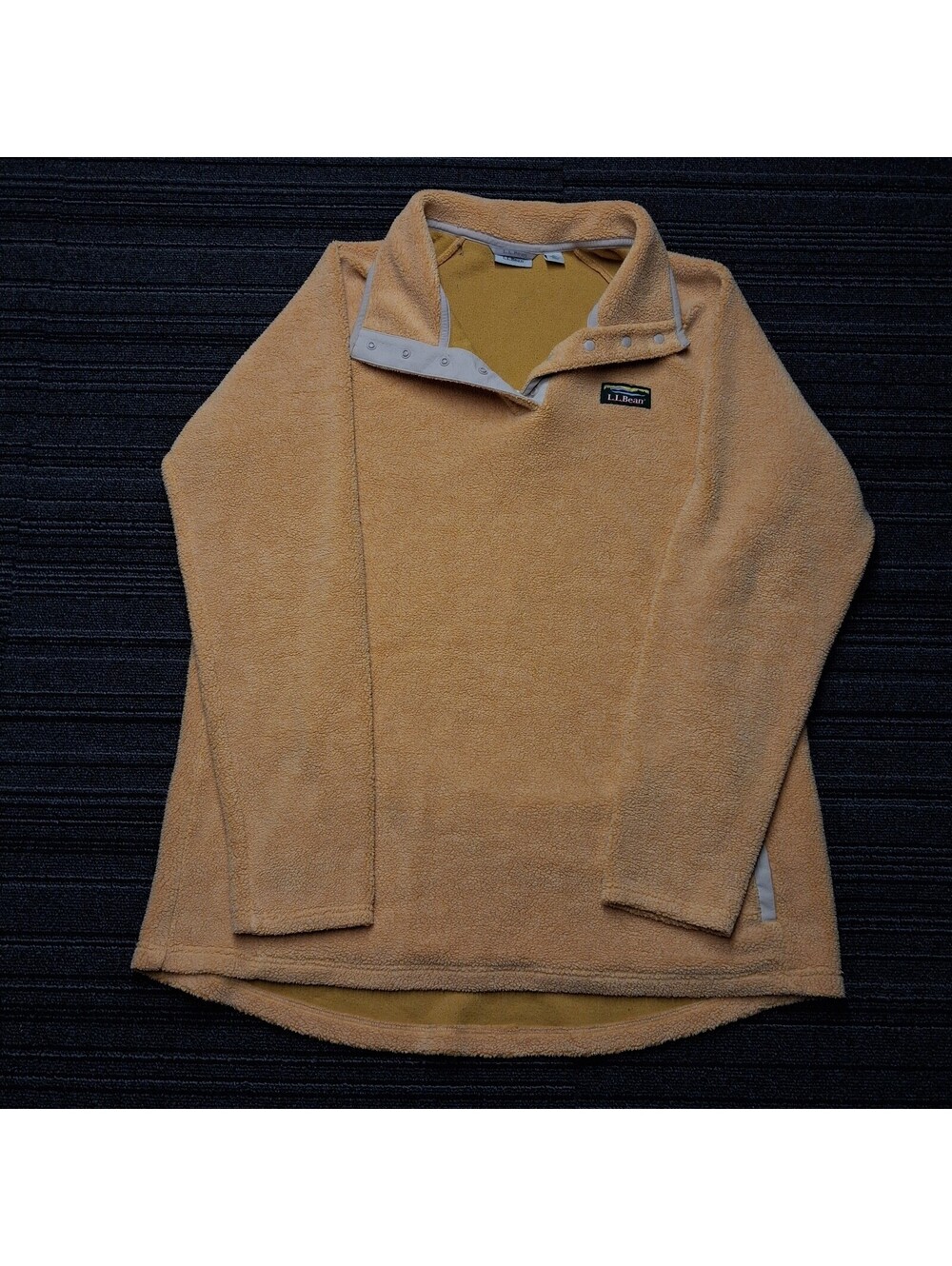 L.L.Bean Womens Fleece Pullover Large Tan Beige Snap Neck Outdoor Hiking